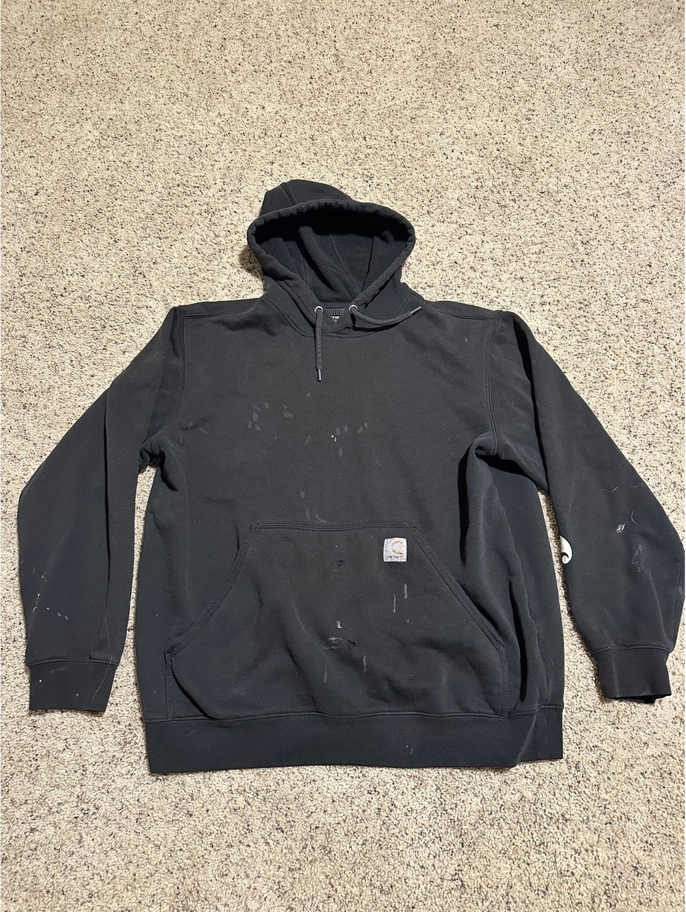 Carhartt Distressed Loose Fit Black Hoodie Size L with Paint Stains